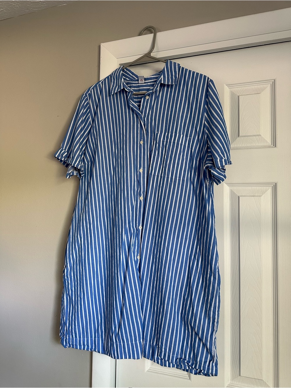 Old Navy Blue and White Striped Button-Down Mini Shirt Dress